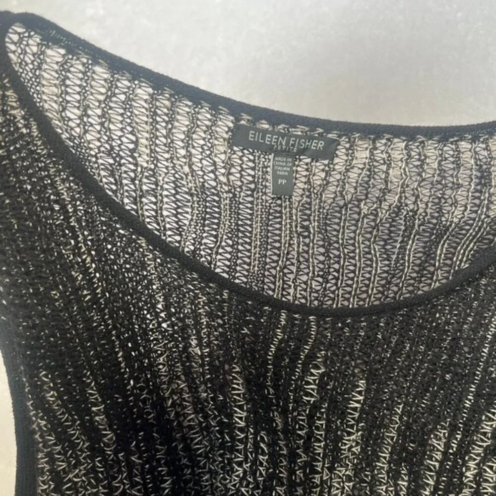 Eileen Fisher Sweater Womens PP / XS Black Tan Sheer Pullover Wool Linen Box Top